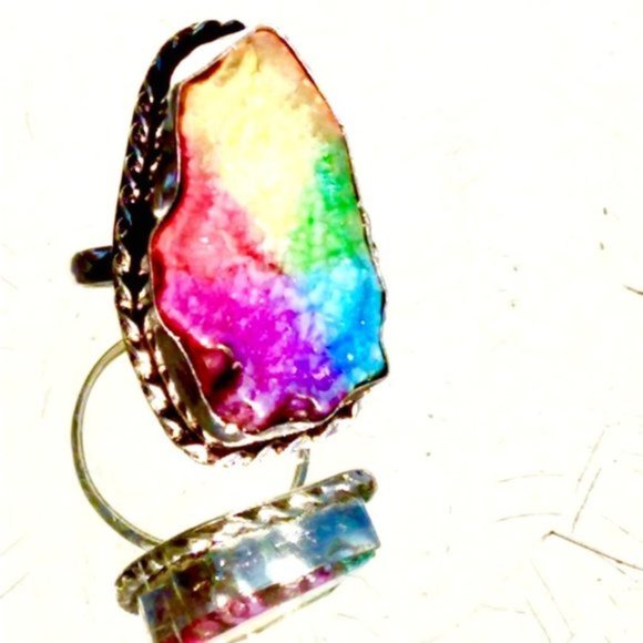 Jewelry - Solar Rainbow Quartz Ring Size 7 Silver Plated